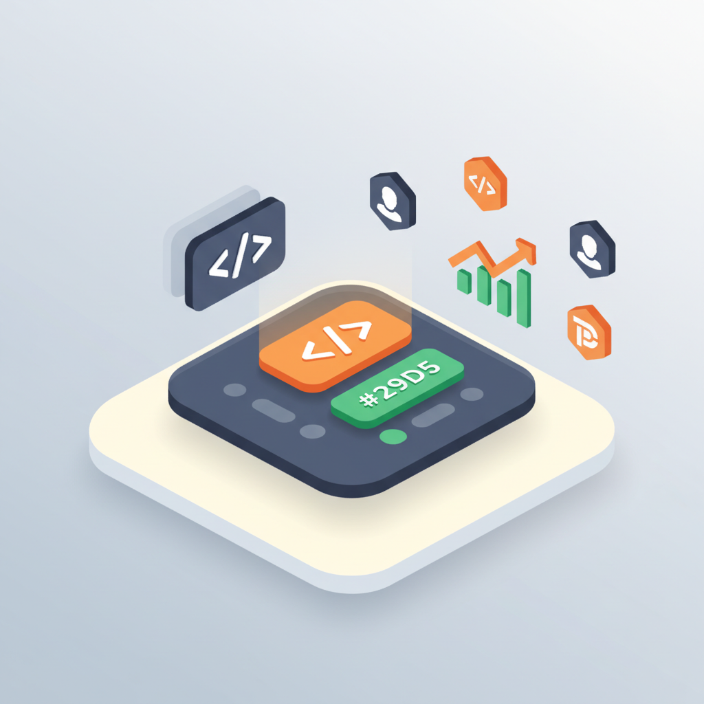 Modern digital dashboard with icons for SEO, analytics, and code on a sleek workspace.