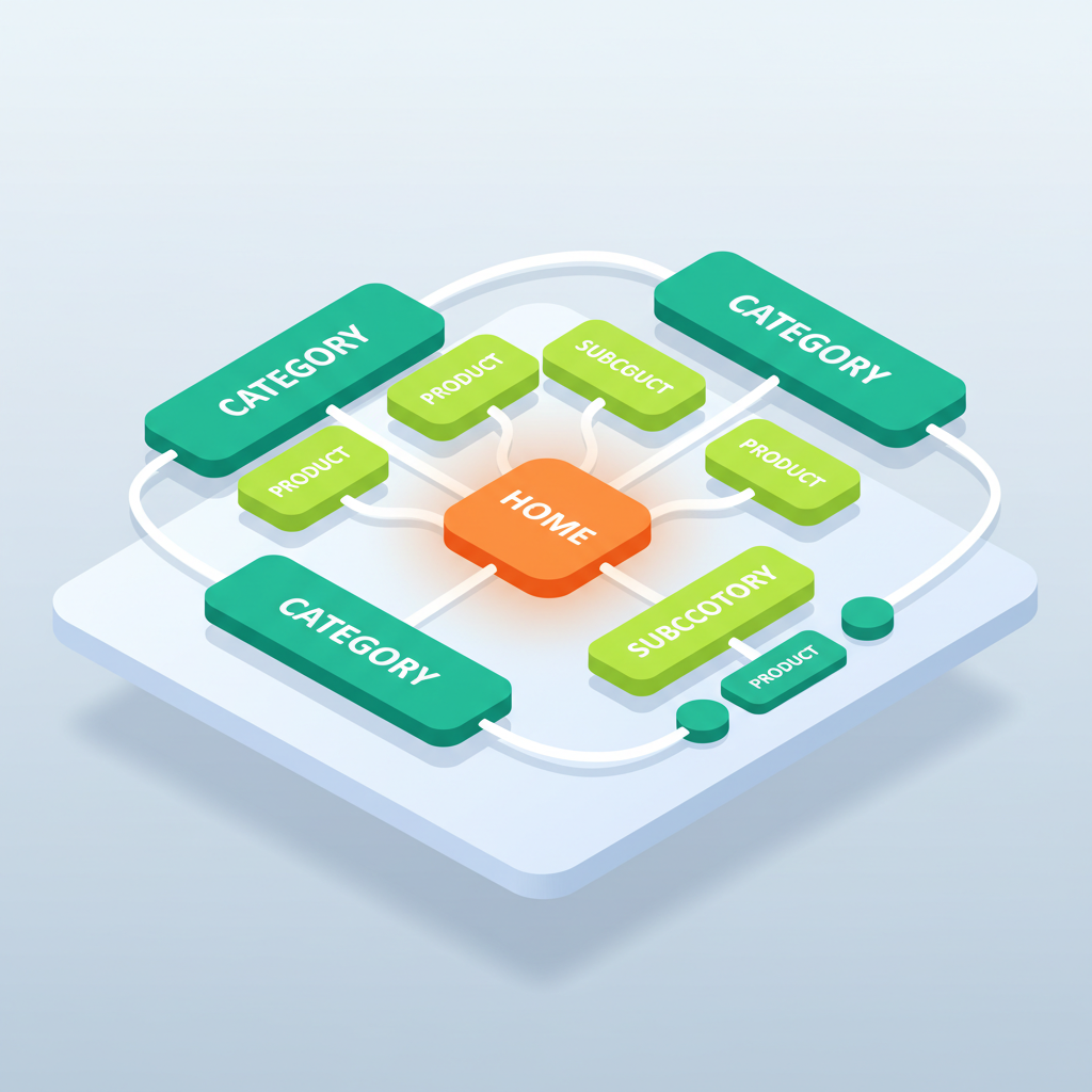 Modern isometric workspace with glowing nodes, hierarchical flow, and colorful interconnected blocks.