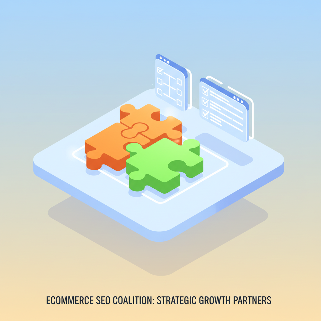 Modern isometric workspace with interconnected orange and green puzzle pieces, checklists, and flowcharts.