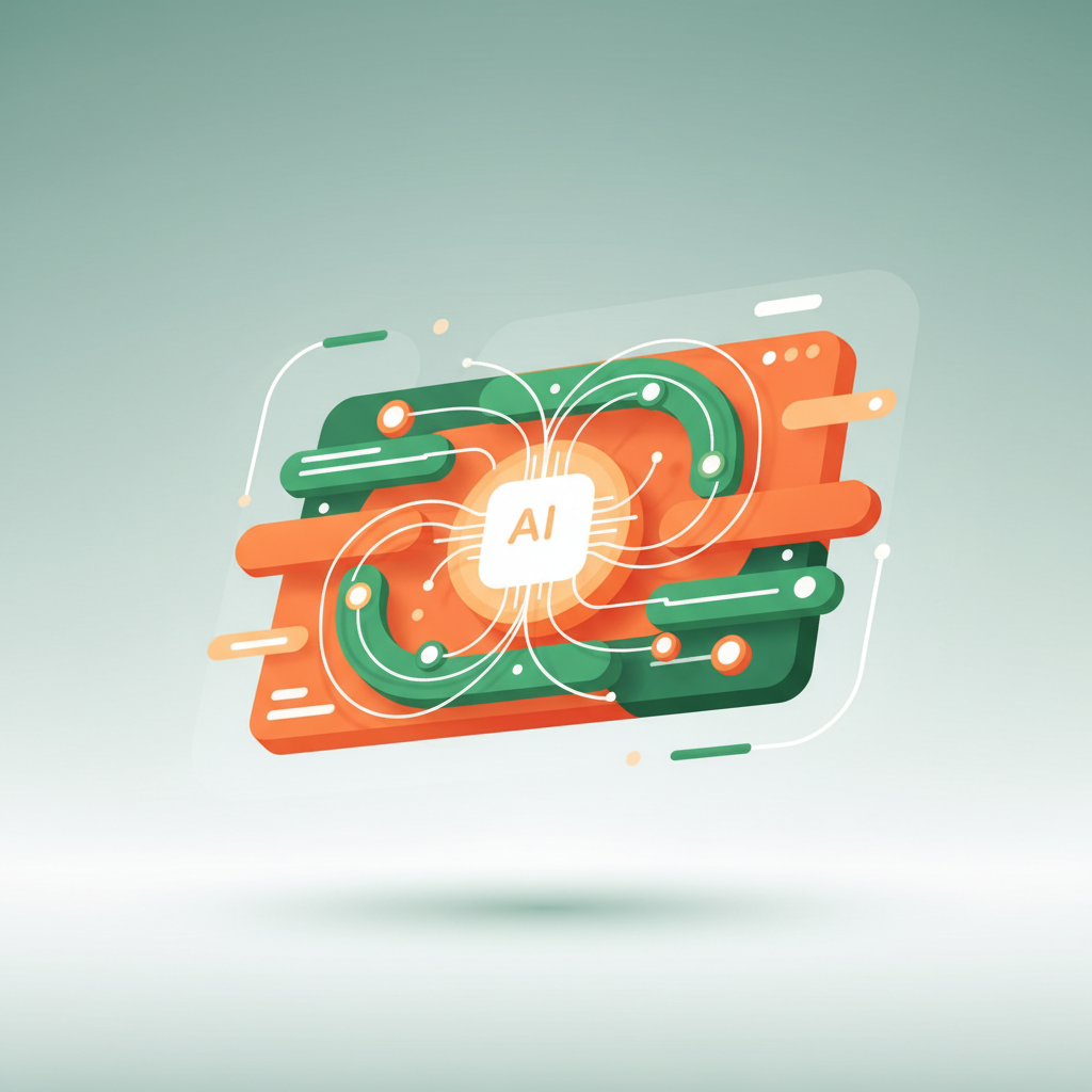 Digital interface with glowing data nodes and query lines converging on an AI core.