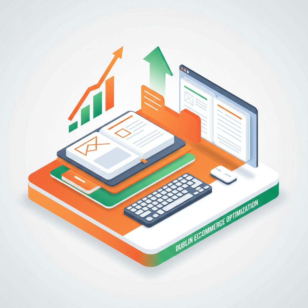 Digital workspace with notebooks, keyboard, and graphs representing e-commerce optimization in Dublin.