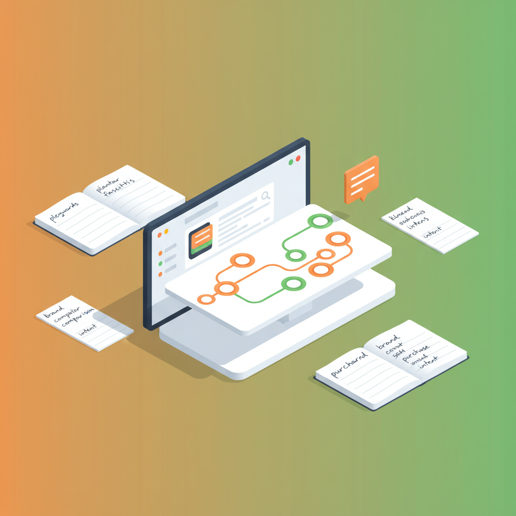 Modern digital dashboard with colorful search flowcharts on a bright workspace.