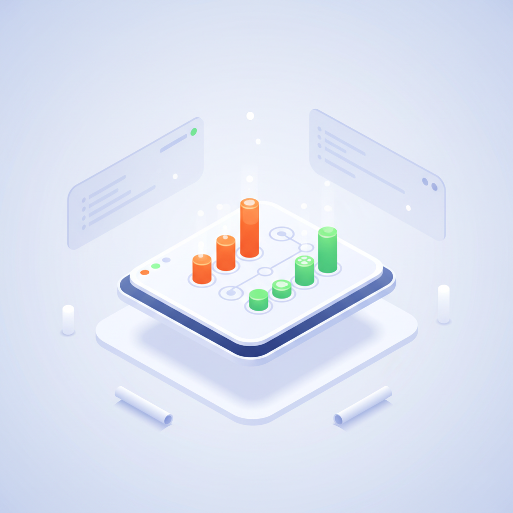 Modern digital dashboard with layered data, floating panels, and minimalist workspace environment.
