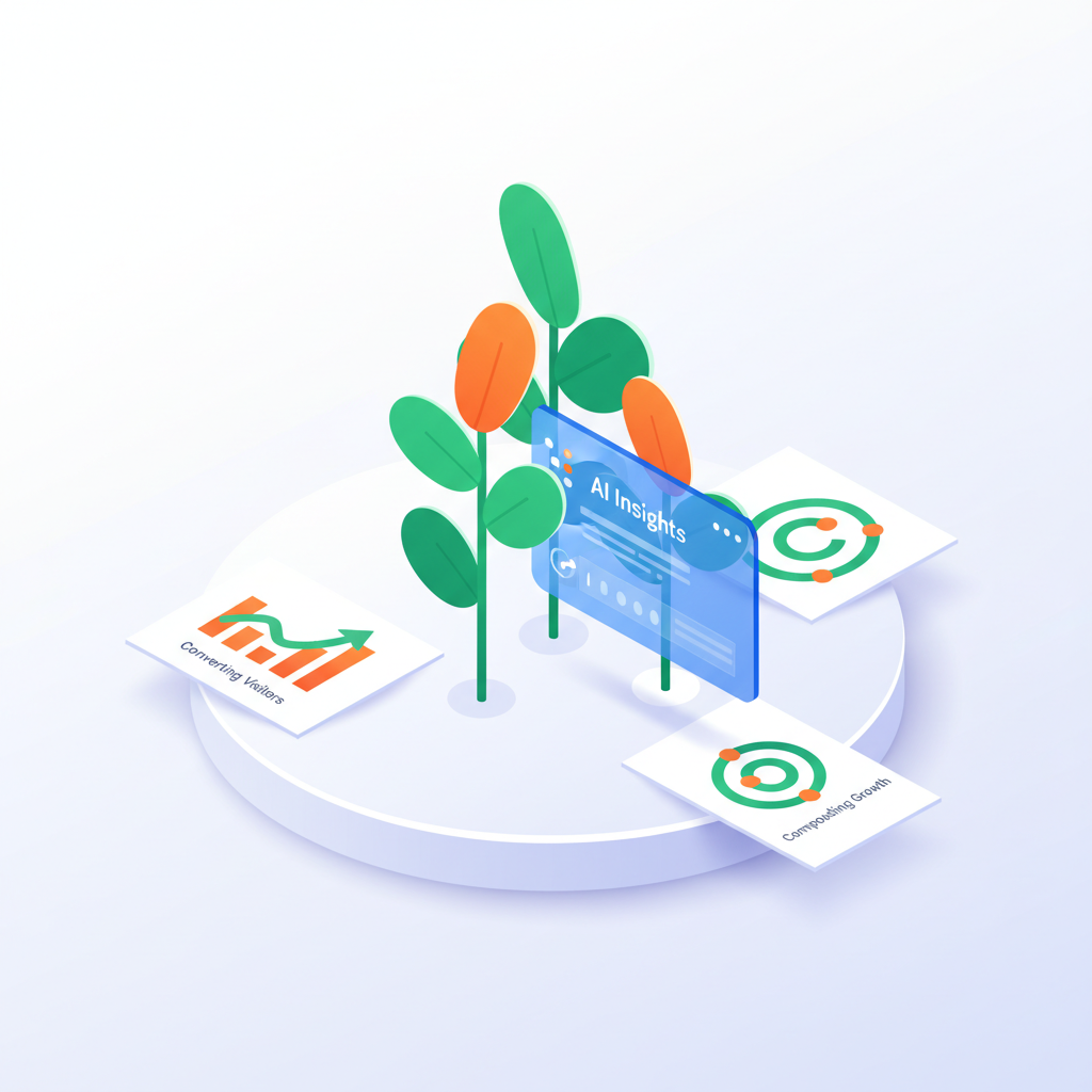 Modern workspace with colorful data charts, digital dashboard, and growth symbols in bright, clean design.